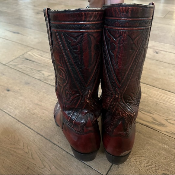 lucchese cowboy western boots vintage brown leather pull on women’s 9 D flawed ! - Picture 5 of 8
